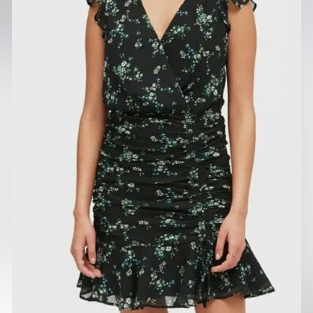 Banana Republic Black and Floral print ruched dress